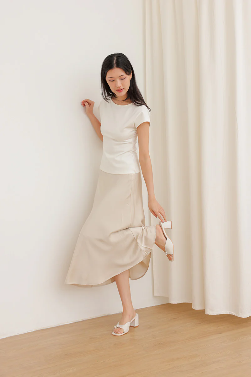 Tove Charmé Block Heels in Cream Waterproof Satin - Image 6