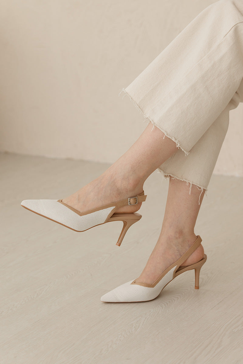 Valentina Flyknit Slingback Heels in Cream Nude Contrast - Image 3