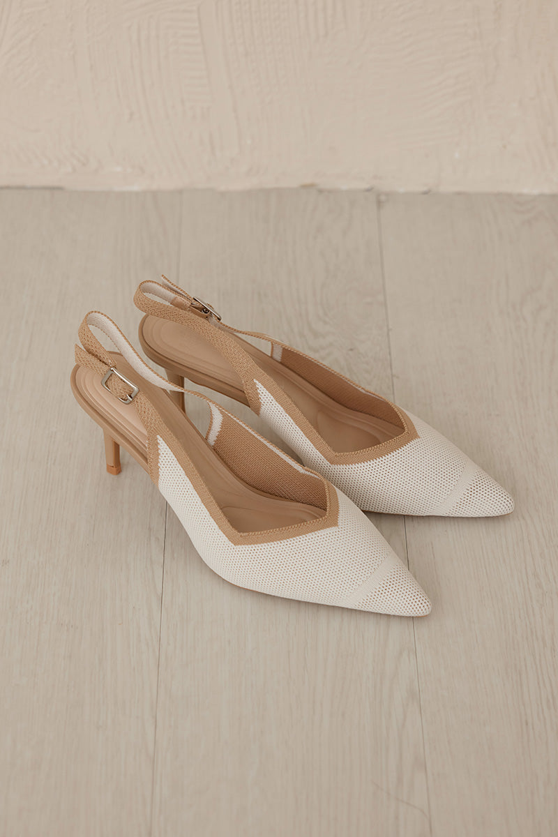 Valentina Flyknit Slingback Heels in Cream Nude Contrast - Image 6