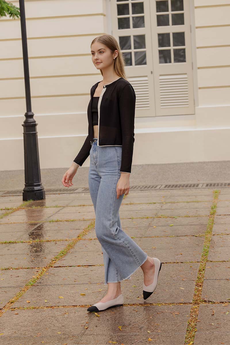 Vara Contrast Knit Flats in Black - Image 2