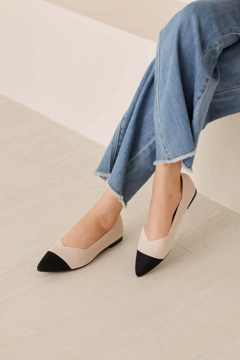 Vara Contrast Knit Flats in Black - Image 3