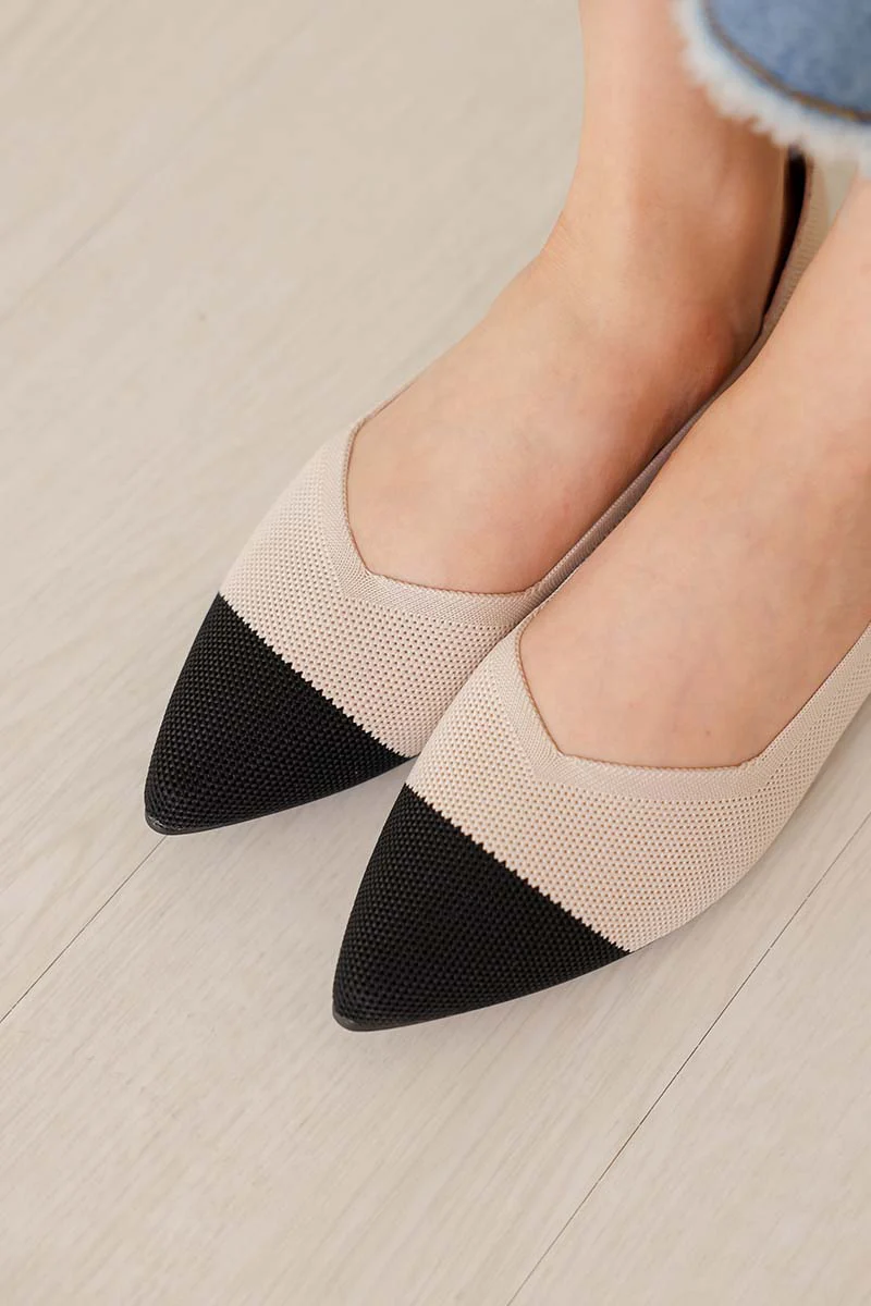 Vara Contrast Knit Flats in Black - Image 4