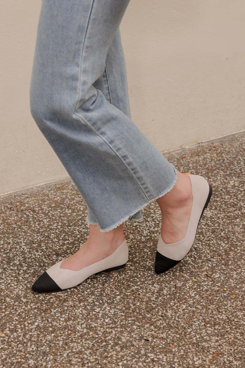 Vara Contrast Knit Flats in Black - Image 6
