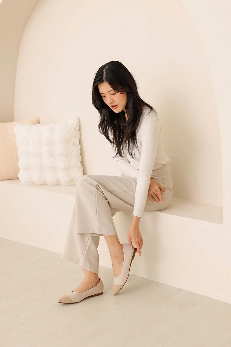 Vara Contrast Knit Flats in Nude - Image 2