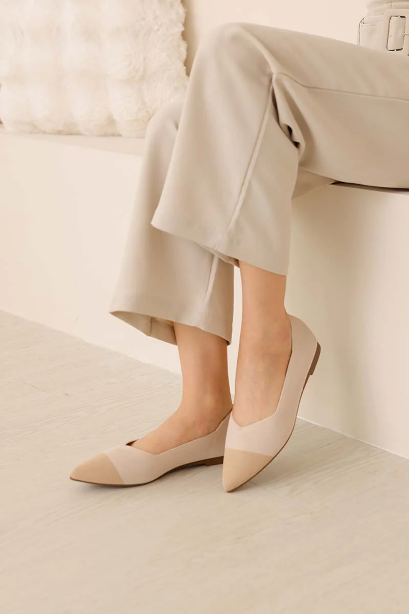 Vara Contrast Knit Flats in Nude - Image 3