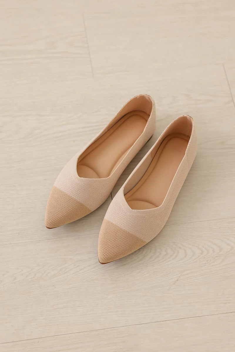 Vara Contrast Knit Flats in Nude - Image 4