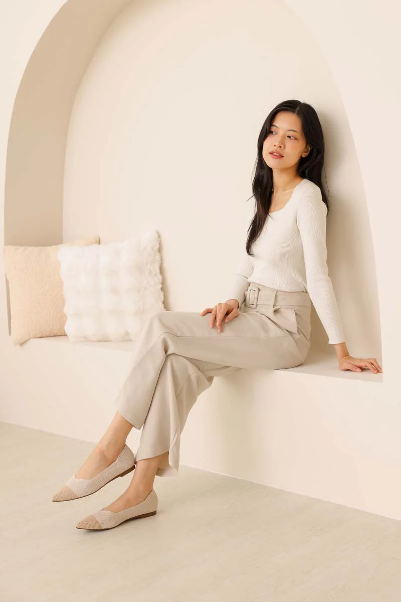 Vara Contrast Knit Flats in Nude - Image 6
