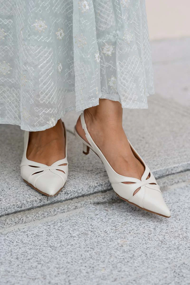Velora Slingback Kitten Heels in Cream