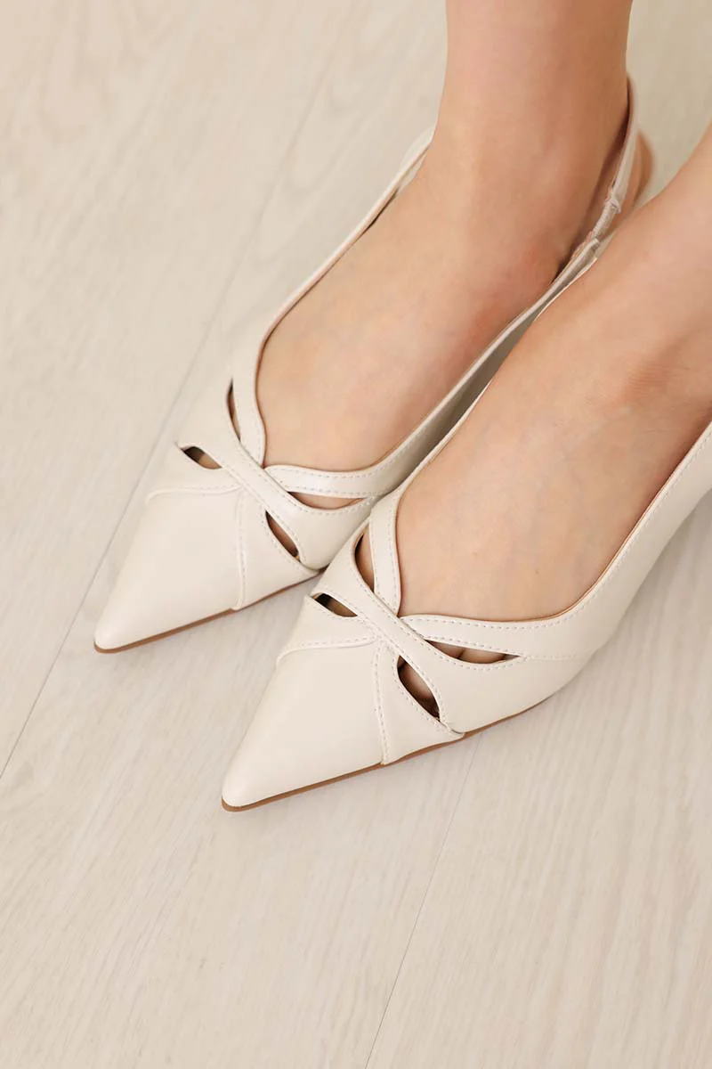 Velora Slingback Kitten Heels in Cream - Image 3
