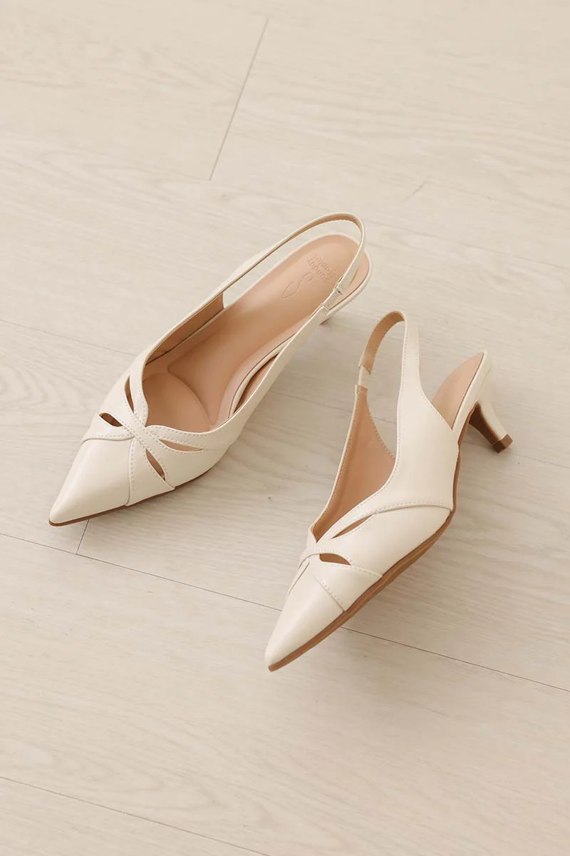 Velora Slingback Kitten Heels in Cream - Image 4