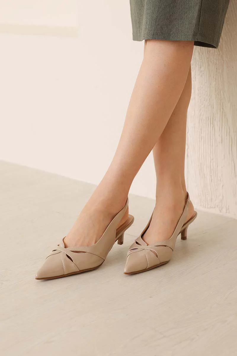 Velora Slingback Kitten Heels in Taupe - Image 3