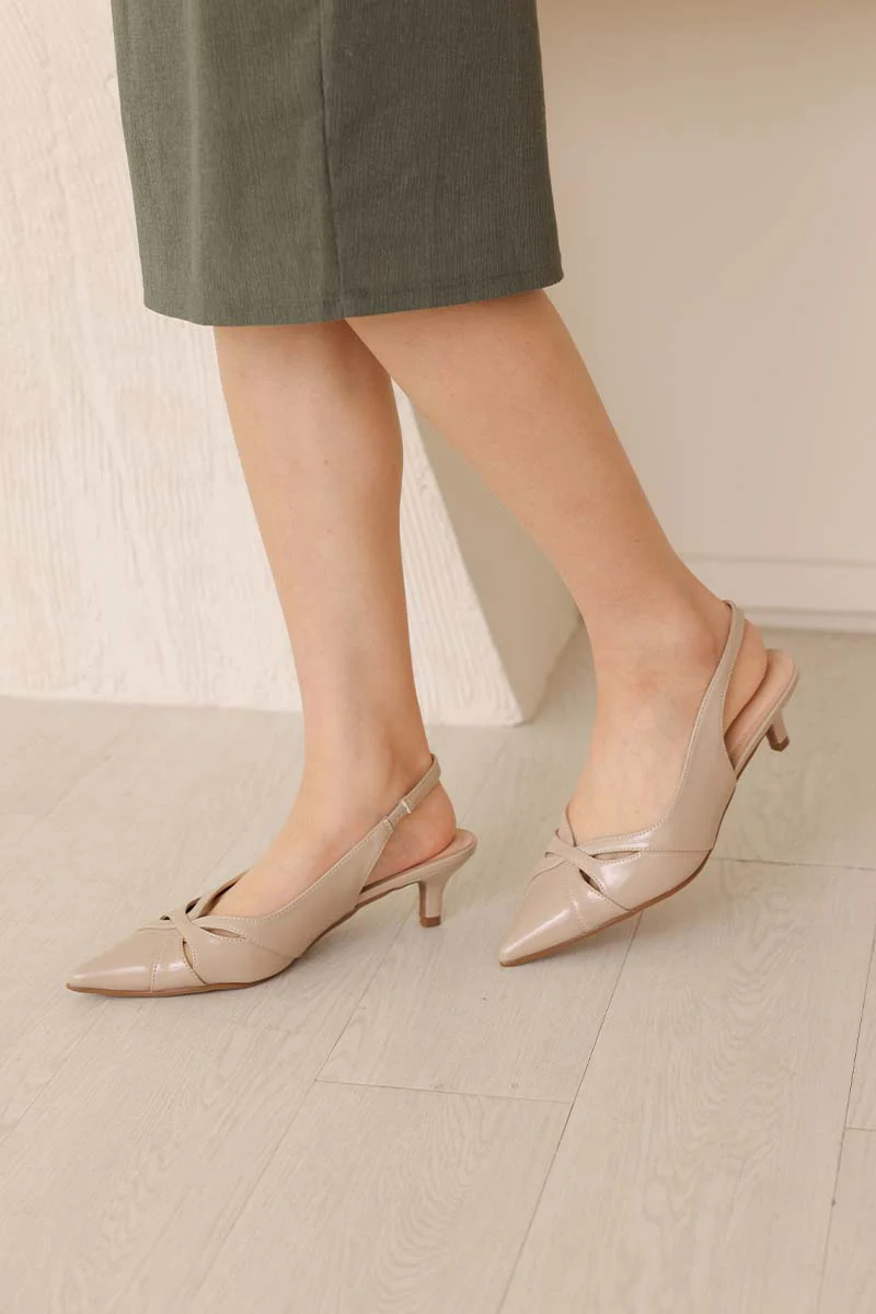 Velora Slingback Kitten Heels in Taupe - Image 4