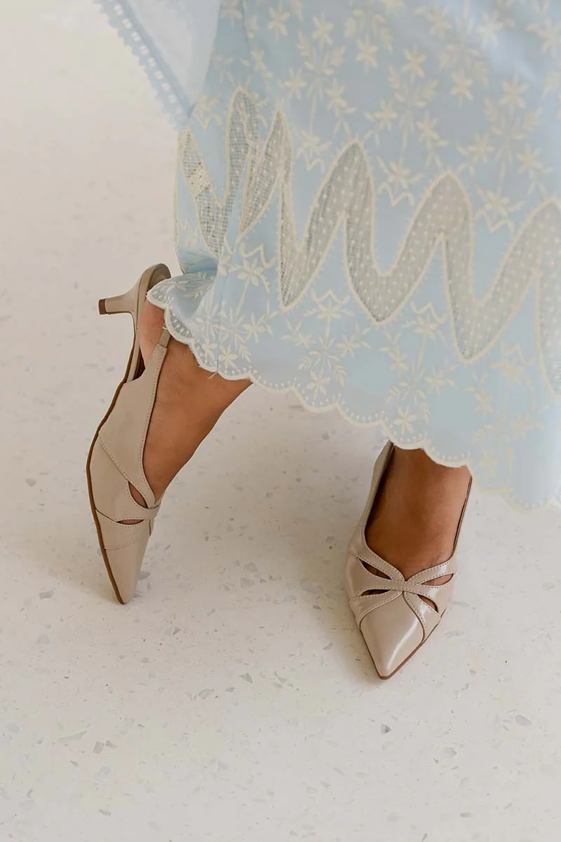 Velora Slingback Kitten Heels in Taupe - Image 7