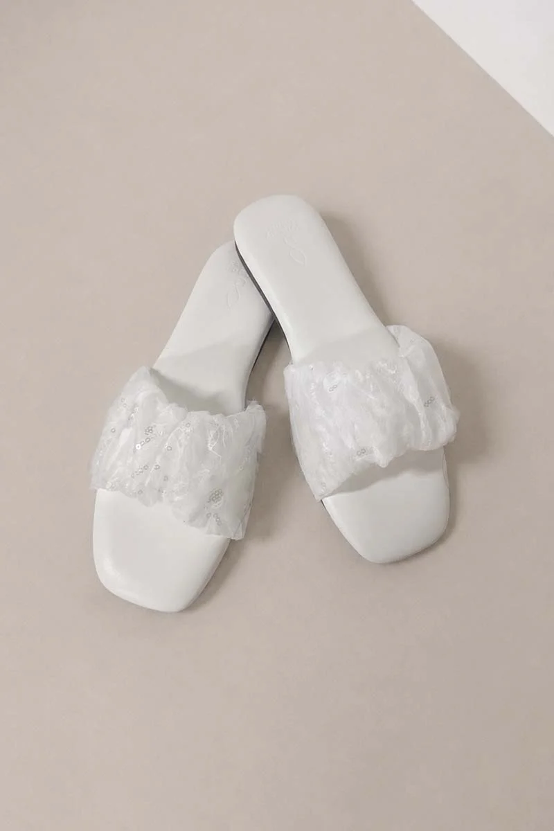 Willow Cloud Sliders in White Sequin Mesh - Image 3