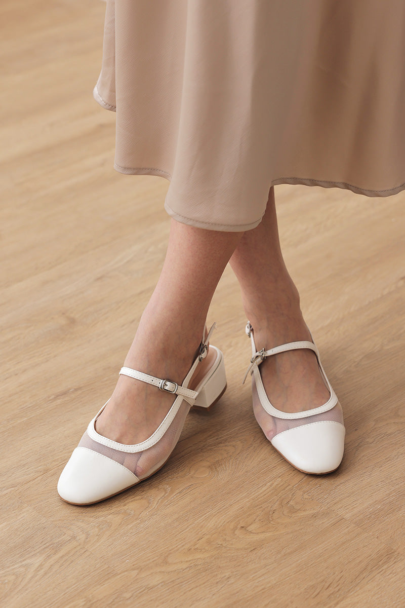 Wynna Mesh Maryjane Slingback Heels in Cream - Image 3