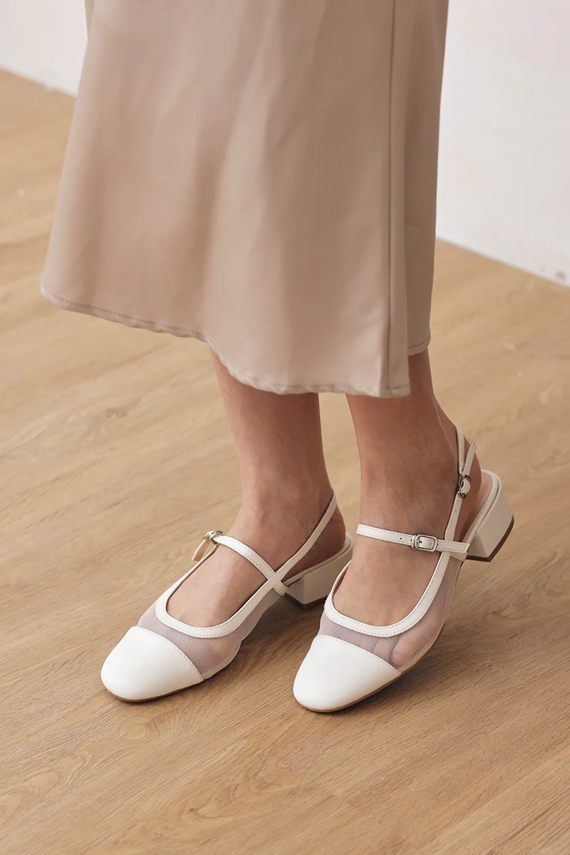 Wynna Mesh Maryjane Slingback Heels in Cream - Image 6