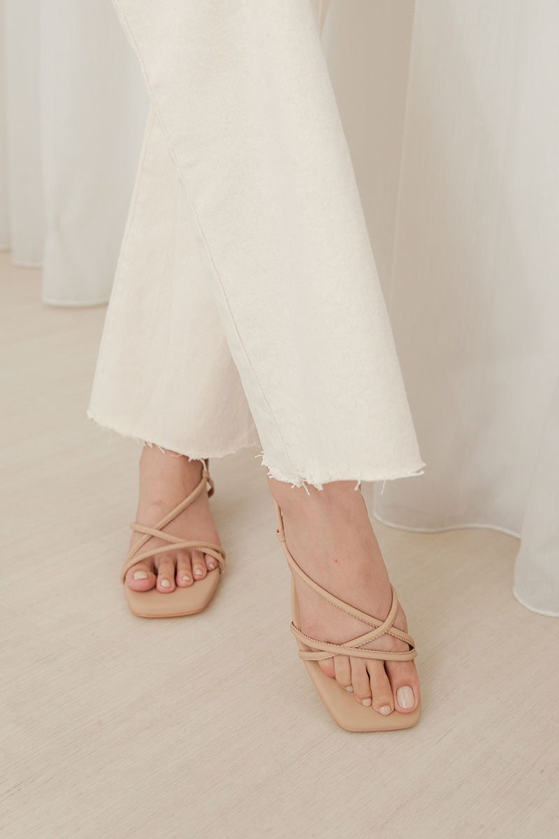 Zaddey Strappy Low Heel Sandals in Nude - Image 3