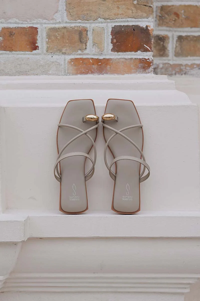 Zerina Toe-ring Strappy Sliders in Light Taupe - Image 7