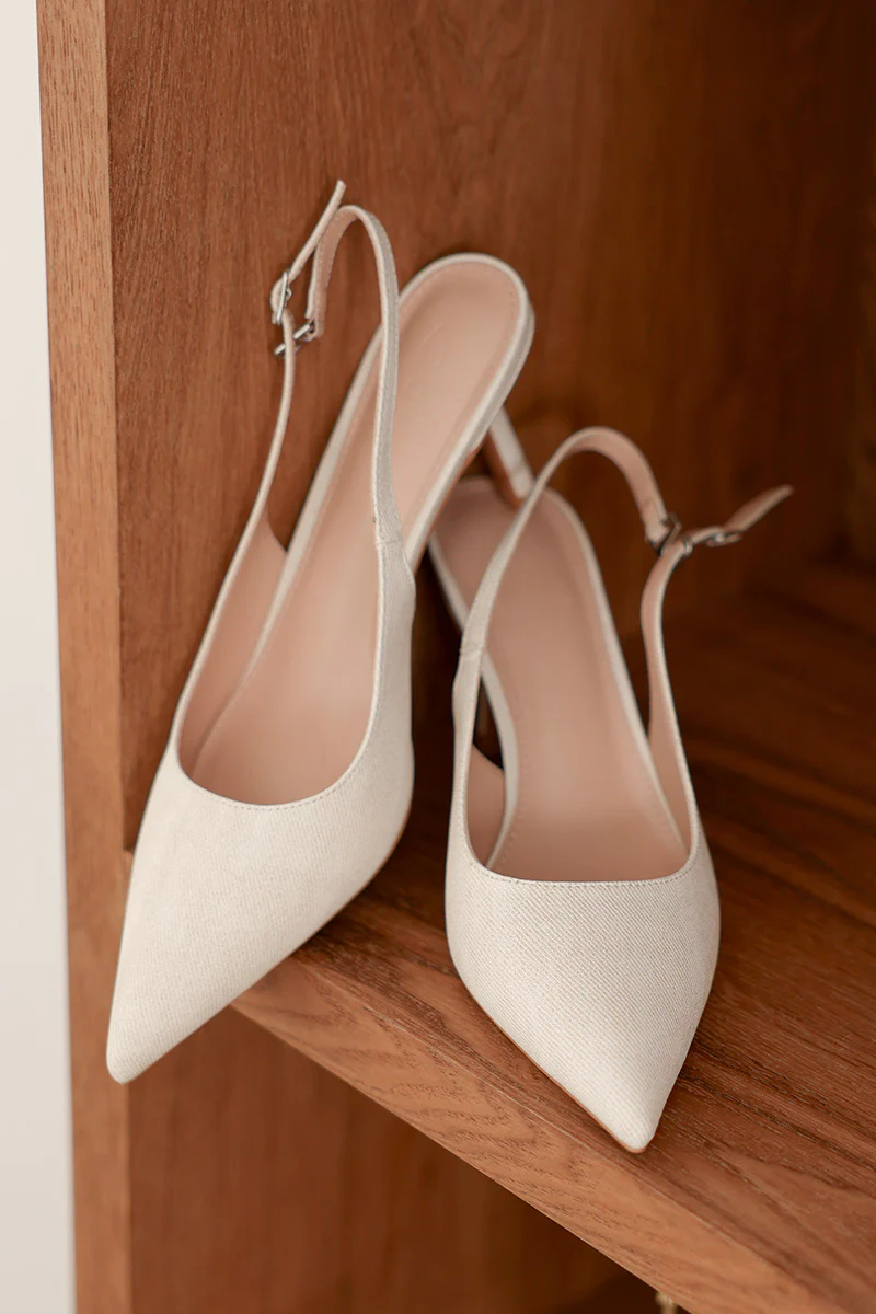 Zosia Slingback Heels in Cream Waterproof Linen