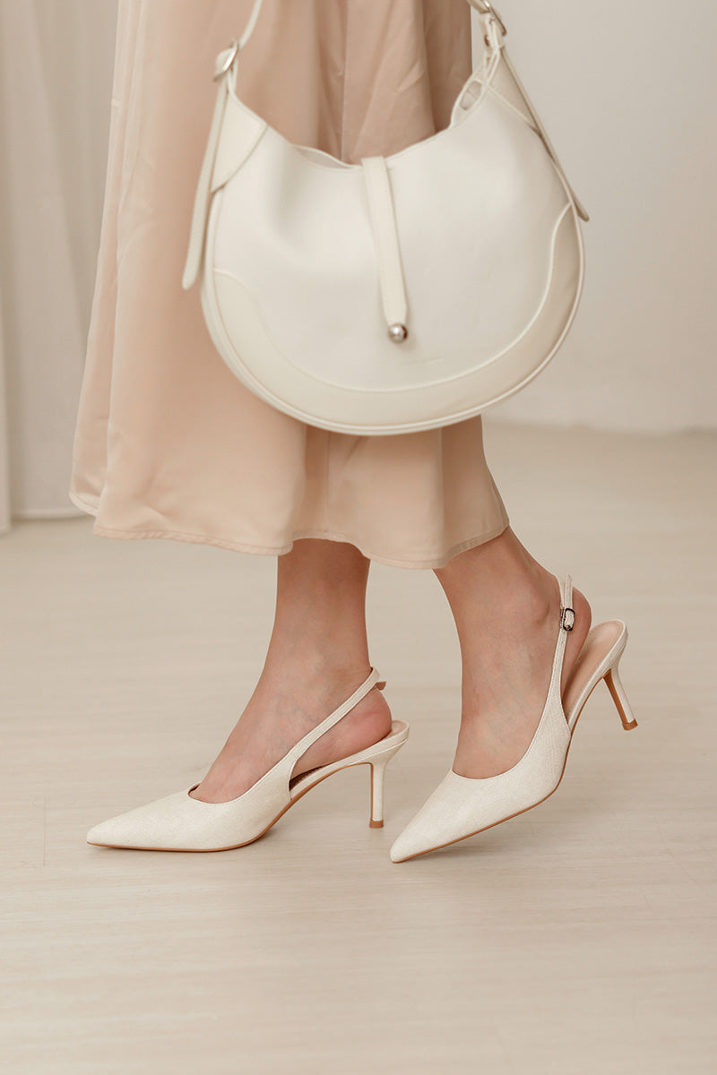Zosia Slingback Heels in Cream Waterproof Linen - Image 6