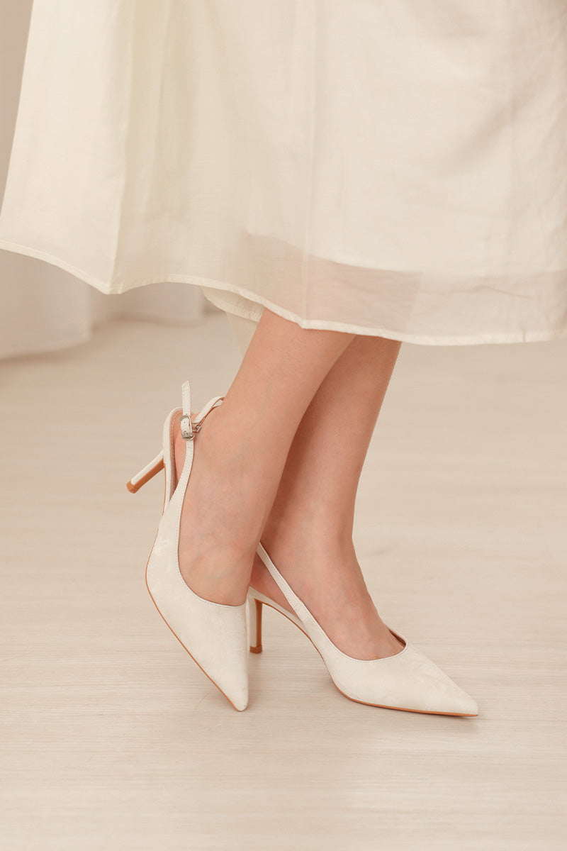 Zosia Slingback Heels in Cream Waterproof Satin - Image 2