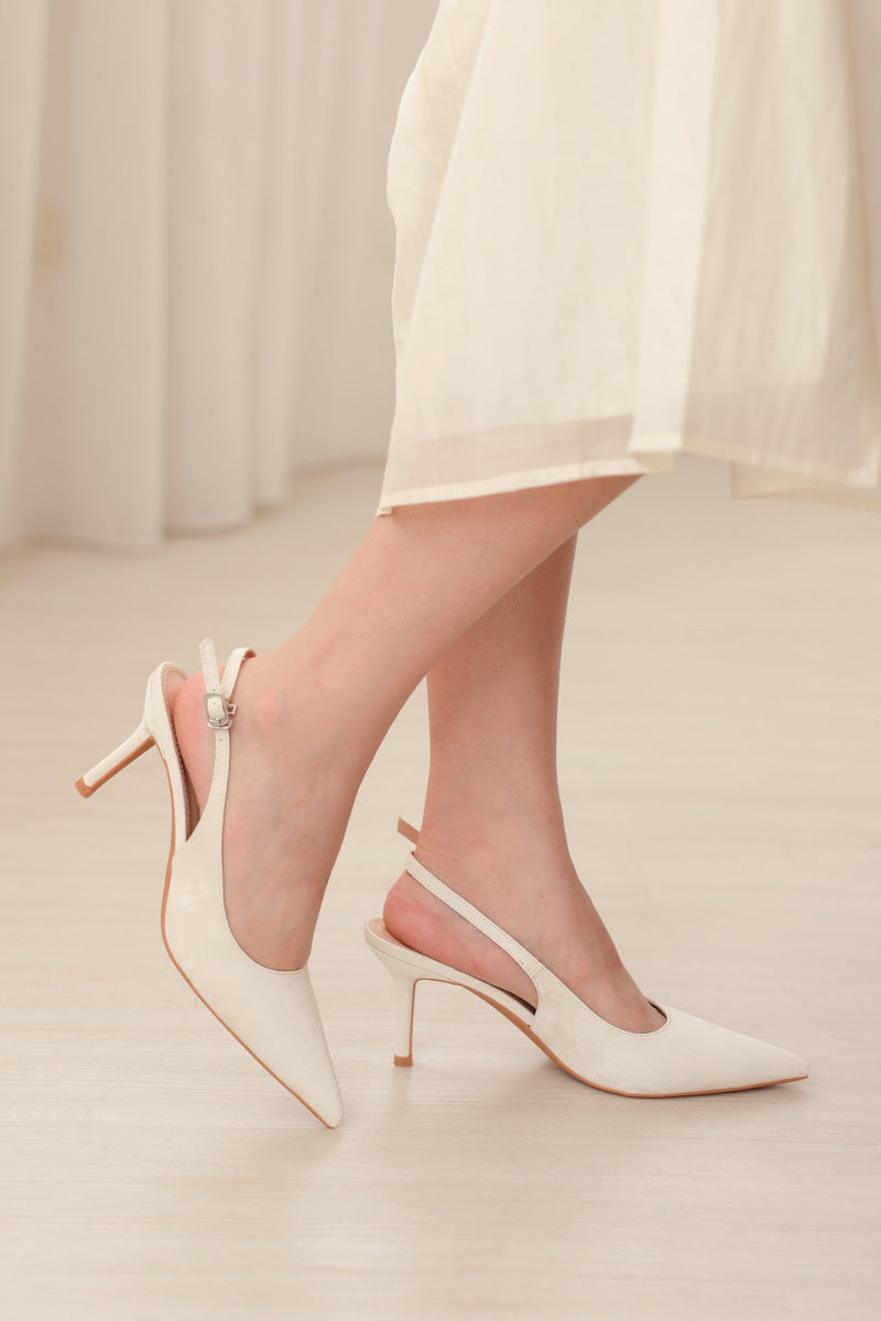 Zosia Slingback Heels in Cream Waterproof Satin - Image 4
