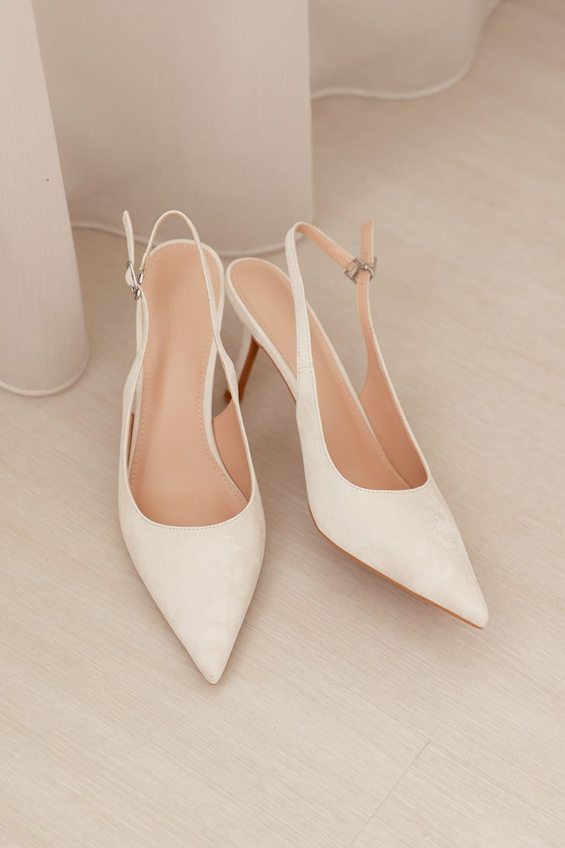 Zosia Slingback Heels in Cream Waterproof Satin - Image 6